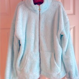 LILLY PULITZER Barkley Sherpa Zip-Up Jacket Seasalt Blue Size L, Like New!